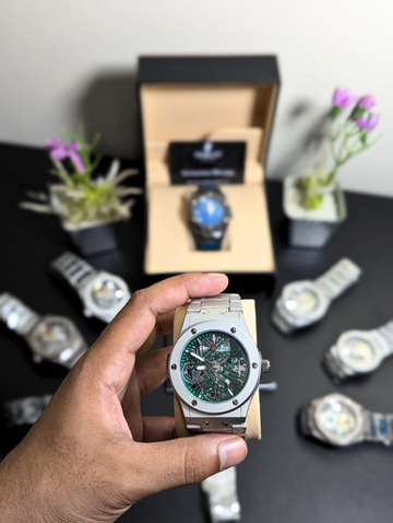Hublot Green Skeleton Tourbillon Watch for Men – Silver Steel Case Automatic Mechanical Open Heart Dial Luxury Wristwatch