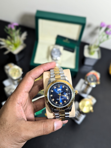 Rolex Day-Date Men's Watch – Two Tone Gold Stainless Steel Blue Diamond Dial