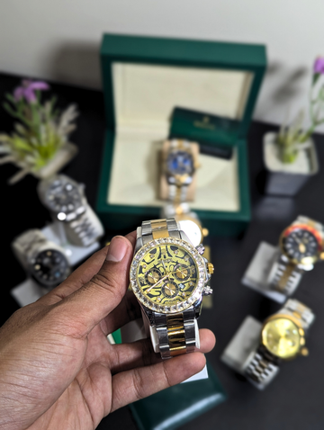 Rolex Oyster Perpetual Daytona Men's Watch – Two Tone Gold Crystal Bezel Leopard Dial Chronograph