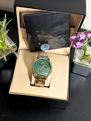 BESTWIN Men's Luxury Watch – Gold Stainless Steel Band with Emerald Green Dial
