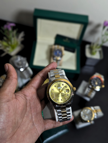 Luxury Men's Two Tone President Watch | Classic Gold Sunray Dial Executive Wristwatch