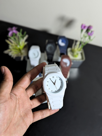 Matte White Sports Watch – Minimalist All-White Dial with Arabic Numerals Wristwatch